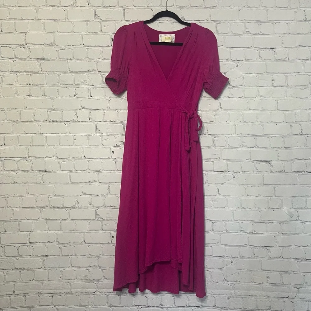 Maeve Anthropologie Breanna Wrap Silhouette Midi Dress Pink Size 8 Barbie - Picture 3 of 13